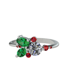 Binx Yüzük - Pırlanta, yeşil kuvars ve garnet 18 ayar beyaz altın yüzük (0.5 karat) #oms3tu