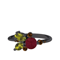 Binx Yüzük - Kök yakut, peridot ve dumanlı kuvars 925 ayar siyah rodyum kaplama gümüş yüzük #oo6xvg