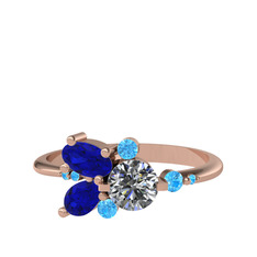 Binx Yüzük - Swarovski, lab safir ve akuamarin 14 ayar rose altın yüzük #ov23bo