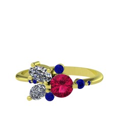 Binx Yüzük - Rodolit garnet, beyaz zirkon ve lab safir 14 ayar altın yüzük #owzsj4