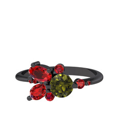 Binx Yüzük - Peridot ve garnet 925 ayar siyah rodyum kaplama gümüş yüzük #p0p5bt