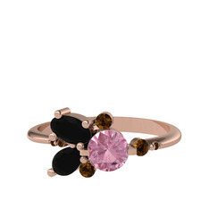 Binx Yüzük - Pembe kuvars, siyah zirkon ve dumanlı kuvars 925 ayar rose altın kaplama gümüş yüzük #p8qeqk
