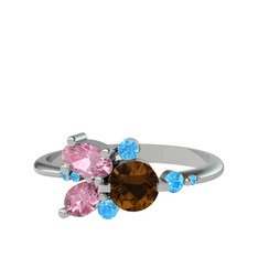 Binx Yüzük - Dumanlı kuvars, pembe kuvars ve akuamarin 925 ayar gümüş yüzük #pfum7u