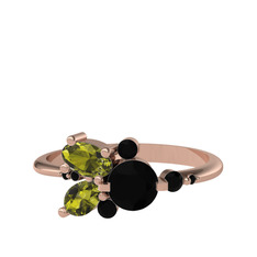 Siyah zirkon ve peridot 925 ayar rose altın kaplama gümüş yüzük