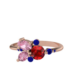Binx Yüzük - Garnet, pembe kuvars ve lab safir 8 ayar rose altın yüzük #pmater