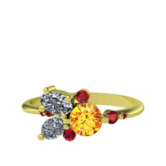 Binx Yüzük - Sitrin, swarovski ve garnet 8 ayar altın yüzük #pnib02