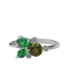 Peridot, yeşil kuvars ve beyaz zirkon 8 ayar beyaz altın yüzük