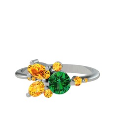 Yeşil kuvars ve sitrin 18 ayar beyaz altın yüzük