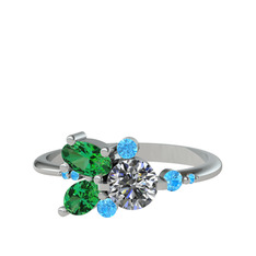 Pırlanta, yeşil kuvars ve akuamarin 925 ayar gümüş yüzük (0.5 karat)