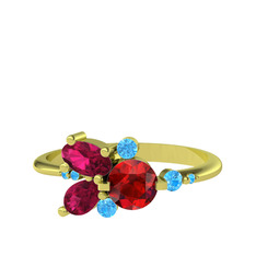 Binx Yüzük - Garnet, rodolit garnet ve akuamarin 925 ayar altın kaplama gümüş yüzük #pyfa7r