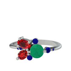 Kök zümrüt, garnet ve lab safir 14 ayar beyaz altın yüzük