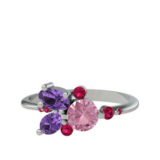 Binx Yüzük - Pembe kuvars, ametist ve rodolit garnet 925 ayar gümüş yüzük #q24qqo