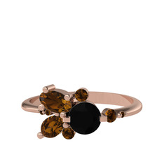 Binx Yüzük - Siyah zirkon ve dumanlı kuvars 925 ayar rose altın kaplama gümüş yüzük #q5j1ty