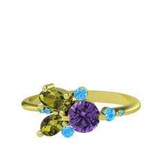 Ametist, peridot ve akuamarin 18 ayar altın yüzük