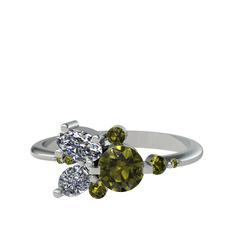Peridot ve swarovski 8 ayar beyaz altın yüzük