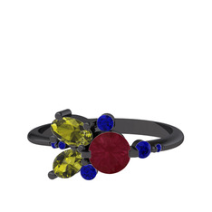 Binx Yüzük - Kök yakut, peridot ve lab safir 925 ayar siyah rodyum kaplama gümüş yüzük #qi6llx