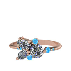 Binx Yüzük - Beyaz zirkon, swarovski ve akuamarin 8 ayar rose altın yüzük #ql8ntd