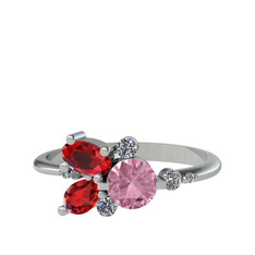 Binx Yüzük - Pembe kuvars, garnet ve beyaz zirkon 8 ayar beyaz altın yüzük #qldi5a