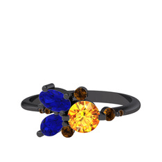 Binx Yüzük - Sitrin, lab safir ve dumanlı kuvars 925 ayar siyah rodyum kaplama gümüş yüzük #qqbdua