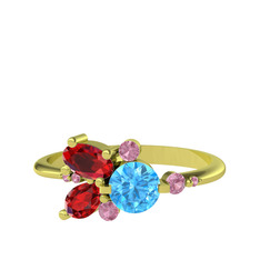 Binx Yüzük - Akuamarin, garnet ve pembe kuvars 8 ayar altın yüzük #qqhh1c