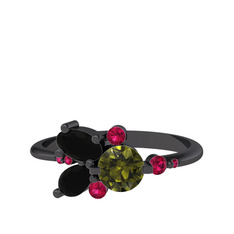 Binx Yüzük - Peridot, siyah zirkon ve rodolit garnet 925 ayar siyah rodyum kaplama gümüş yüzük #qxt92w