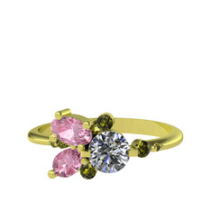 Swarovski, pembe kuvars ve peridot 14 ayar altın yüzük