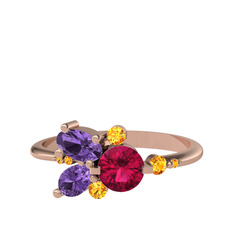 Rodolit garnet, ametist ve sitrin 8 ayar rose altın yüzük