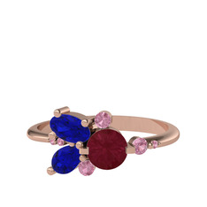 Binx Yüzük - Kök yakut, lab safir ve pembe kuvars 18 ayar rose altın yüzük #rva784