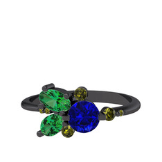 Binx Yüzük - Lab safir, yeşil kuvars ve peridot 925 ayar siyah rodyum kaplama gümüş yüzük #rzk4v7