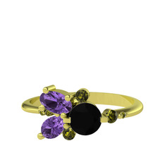 Binx Yüzük - Siyah zirkon, ametist ve peridot 925 ayar altın kaplama gümüş yüzük #s2cr4i