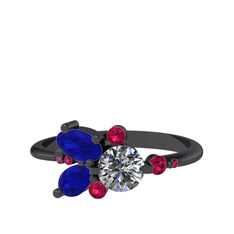 Binx Yüzük - Pırlanta, lab safir ve rodolit garnet 925 ayar siyah rodyum kaplama gümüş yüzük (0.5 karat) #s3wbp4
