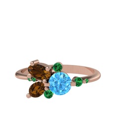 Binx Yüzük - Akuamarin, dumanlı kuvars ve yeşil kuvars 925 ayar rose altın kaplama gümüş yüzük #se36ry