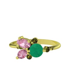 Binx Yüzük - Kök zümrüt, pembe kuvars ve peridot 925 ayar altın kaplama gümüş yüzük #sgpyqt