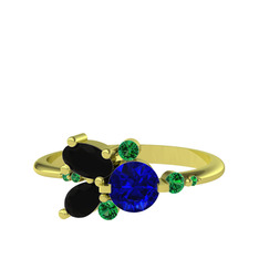 Lab safir, siyah zirkon ve yeşil kuvars 18 ayar altın yüzük