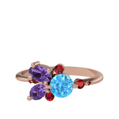 Binx Yüzük - Akuamarin, ametist ve garnet 925 ayar rose altın kaplama gümüş yüzük #sr2iod