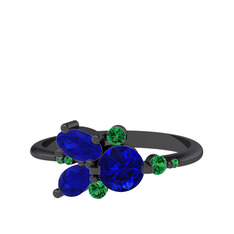 Lab safir ve yeşil kuvars 925 ayar siyah rodyum kaplama gümüş yüzük