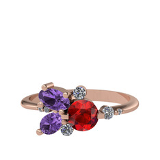 Binx Yüzük - Garnet, ametist ve swarovski 18 ayar rose altın yüzük #torigw