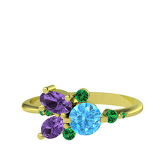 Binx Yüzük - Akuamarin, ametist ve yeşil kuvars 8 ayar altın yüzük #trwwp