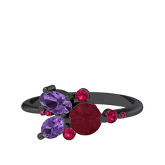 Binx Yüzük - Kök yakut, ametist ve rodolit garnet 925 ayar siyah rodyum kaplama gümüş yüzük #ukoa2z