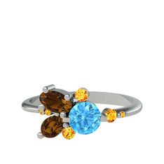 Binx Yüzük - Akuamarin, dumanlı kuvars ve sitrin 14 ayar beyaz altın yüzük #uuarwu