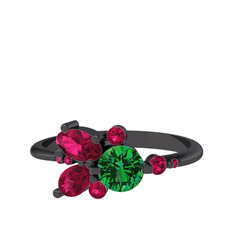 Binx Yüzük - Yeşil kuvars ve rodolit garnet 925 ayar siyah rodyum kaplama gümüş yüzük #uwi758