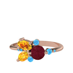 Binx Yüzük - Kök yakut, sitrin ve akuamarin 14 ayar rose altın yüzük #uzsftn