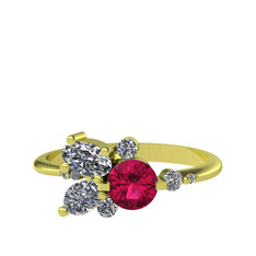 Binx Yüzük - Rodolit garnet, beyaz zirkon ve swarovski 925 ayar altın kaplama gümüş yüzük #v3k9l6