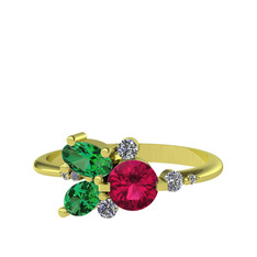 Rodolit garnet, yeşil kuvars ve swarovski 8 ayar altın yüzük