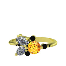 Binx Yüzük - Sitrin, swarovski ve siyah zirkon 14 ayar altın yüzük #vb1f7c