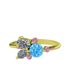 Binx Yüzük - Akuamarin, swarovski ve pembe kuvars 18 ayar altın yüzük #vcq4r9