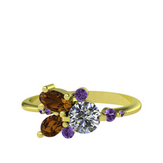 Binx Yüzük - Swarovski, dumanlı kuvars ve ametist 18 ayar altın yüzük #videt3