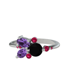 Binx Yüzük - Siyah zirkon, ametist ve rodolit garnet 925 ayar gümüş yüzük #vjpp2t