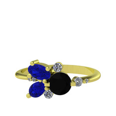Binx Yüzük - Siyah zirkon, lab safir ve swarovski 18 ayar altın yüzük #vymcaw