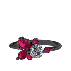 Binx Yüzük - Swarovski ve rodolit garnet 925 ayar siyah rodyum kaplama gümüş yüzük #w2bz8f